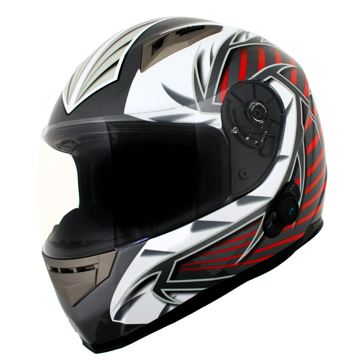 Minimalist Milwaukee Helmets H520 Titanium and Red Chit-Chat Full Face Wireless Motorcycle Helmet-Stream Music-Phone Calls Traditional