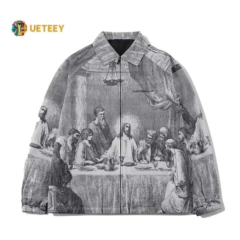Solid Grey Graphic Print Zip-Up Jacket – Collared Long Sleeve Casual Outerwear Stylish