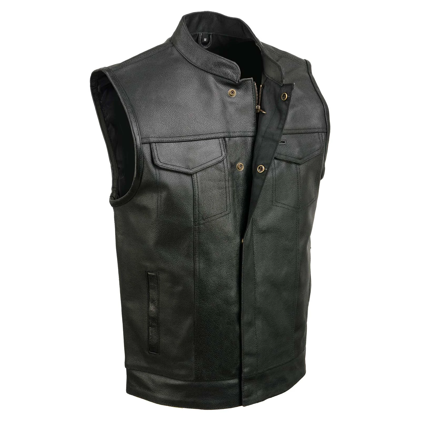 Trusted Event Leather Men's 'Rapid Fire' Black Motorcycle Leather Riders Club Style Vest - ELM3910 Men's Rapid Fire Black Motorcycle Leather Club Style Vest Men's Rapid Fire Black Motorcycle Leather Club Style Vest Natural