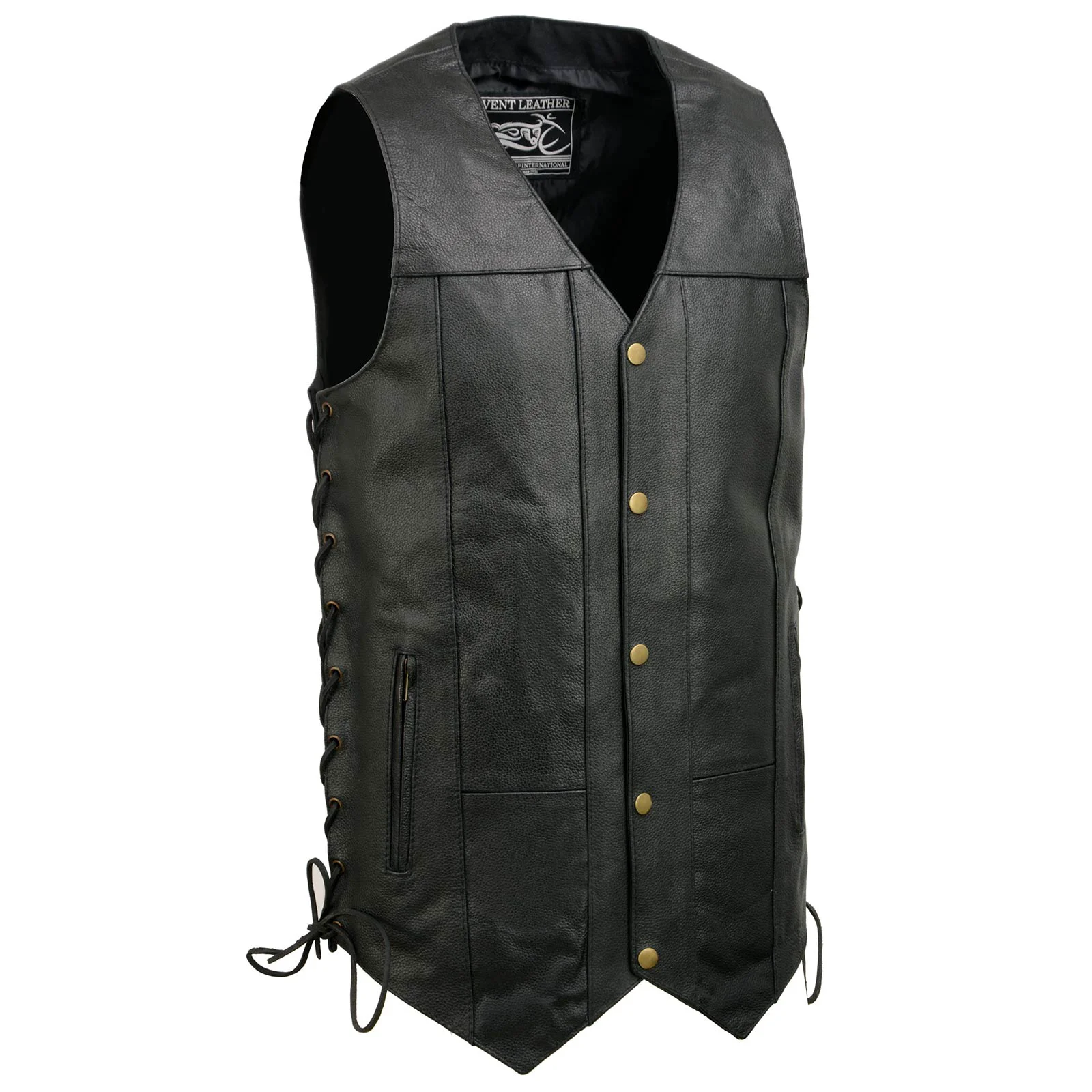 Traditional Event Leather EL5391 Men's Tall Sizes Black Leather 10 Pocket Side Lace Vest Artisan
