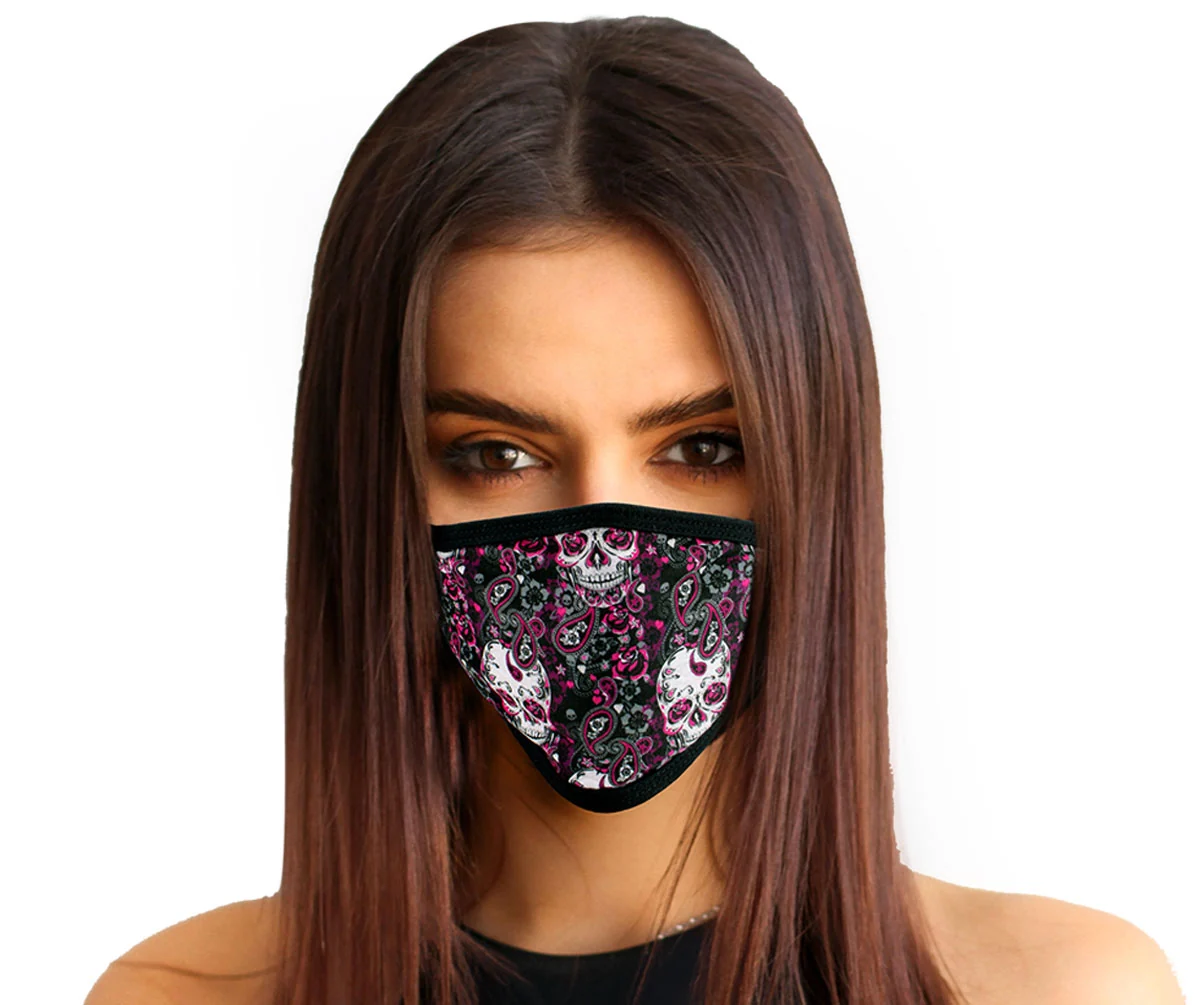 Smart Milwaukee Leather FMD1011 Ladies 'Sugar Skull' 100 Cotton Protective Face Mask with Optional Filter Pocket Prestigious