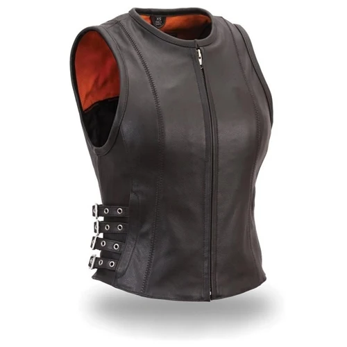 Prestigious First Manufacturing FIL550CSL Women s Zip-Up Leather Motorcycle Vest Contemporary