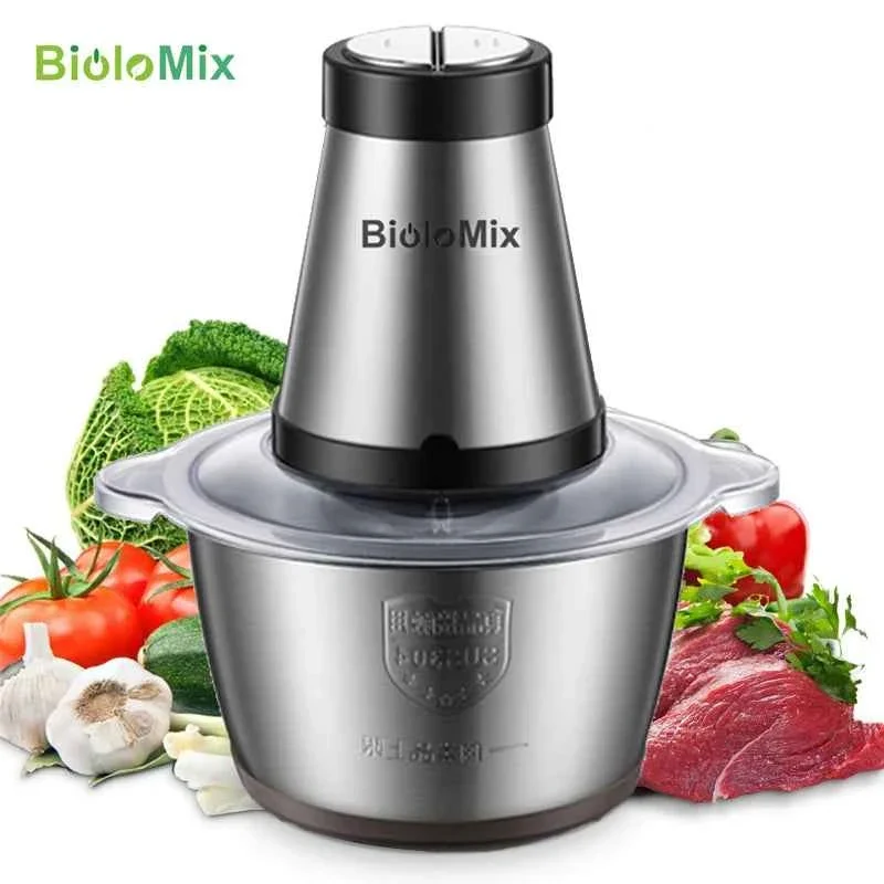 Environmentally Friendly BioloMix 500W 2L Stainless Steel Electric Food Chopper with 2 Speeds Extra Blade Meat Grinder and Mincer – 110V US Plug Comfortable