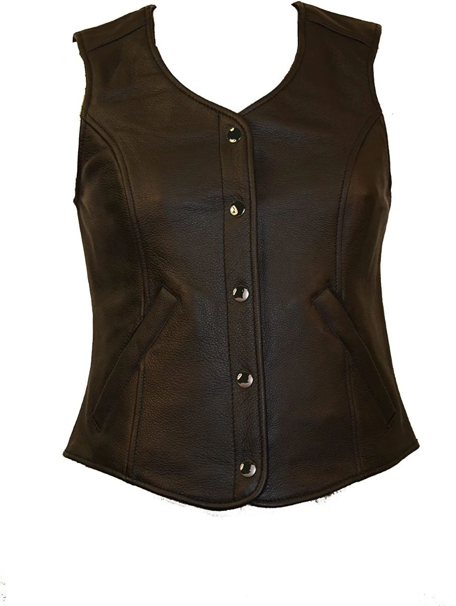 Unique First Manufacturing FML565CCF Women s Black Plain Side Conceal and Storage Pocket Leather Vest Luxury