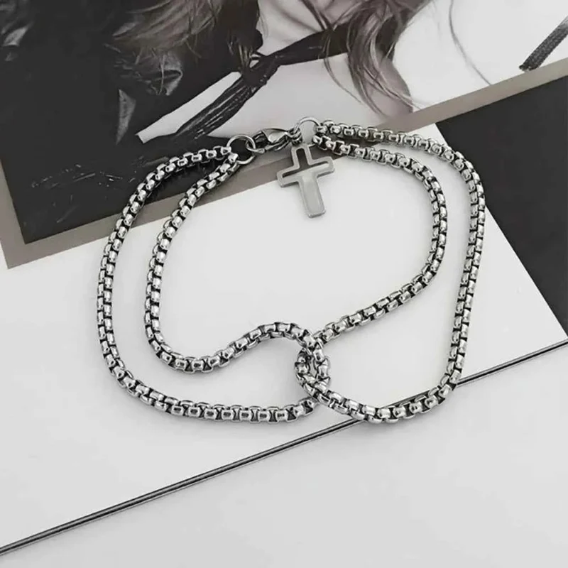 Natural Cross Charm Layered Bracelet – Silver-Tone Beaded Chain Wrist Bracelet Selected
