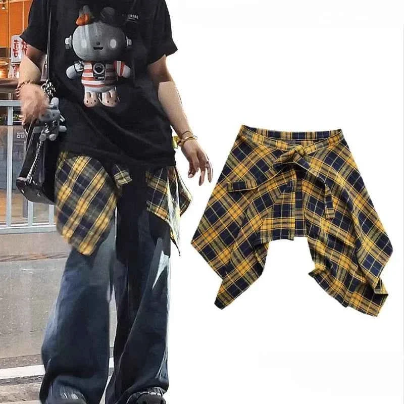 Consistent Checkered Hip Cover Scarf Belt for Yoga Cycling and Dancing with Asymmetrical Plaid Design Prestigious