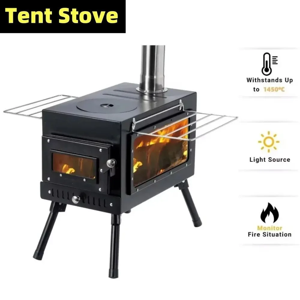 Certified Portable Stainless Steel Tent Stove Wood Burning Stove with Chimney Pipe for Camp Heating Cooking Environmentally Friendly