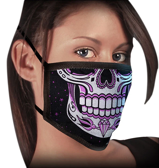 Secure Milwaukee Leather FMD1019 Ladies 'Sugar Skull' 100 Cotton Protective Face Mask with Optional Filter Pocket Soft