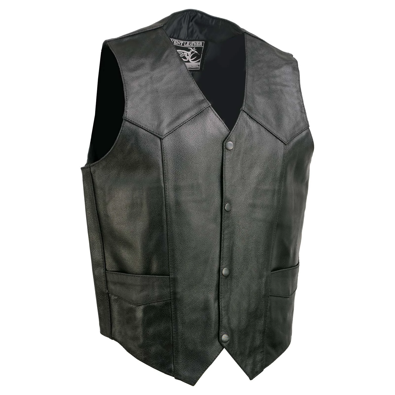 Functional Event Leather EL5310 Men's Classic Black Leather Vest with Snap Button Closure Genuine