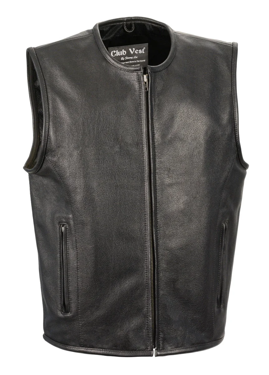 Genuine Club Vest CVM3740 Men s Black Seamless Front and Back Design Leather Vest Exclusive