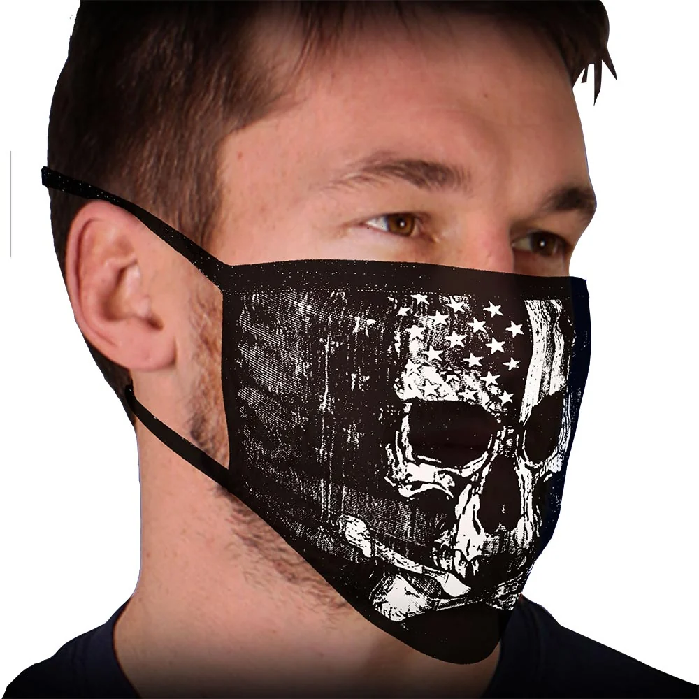 Smart Milwaukee Leather FMD1010 Men's 'Skull with Flag' 100 Cotton Protective Face Mask with Optional Filter Pocket Efficient