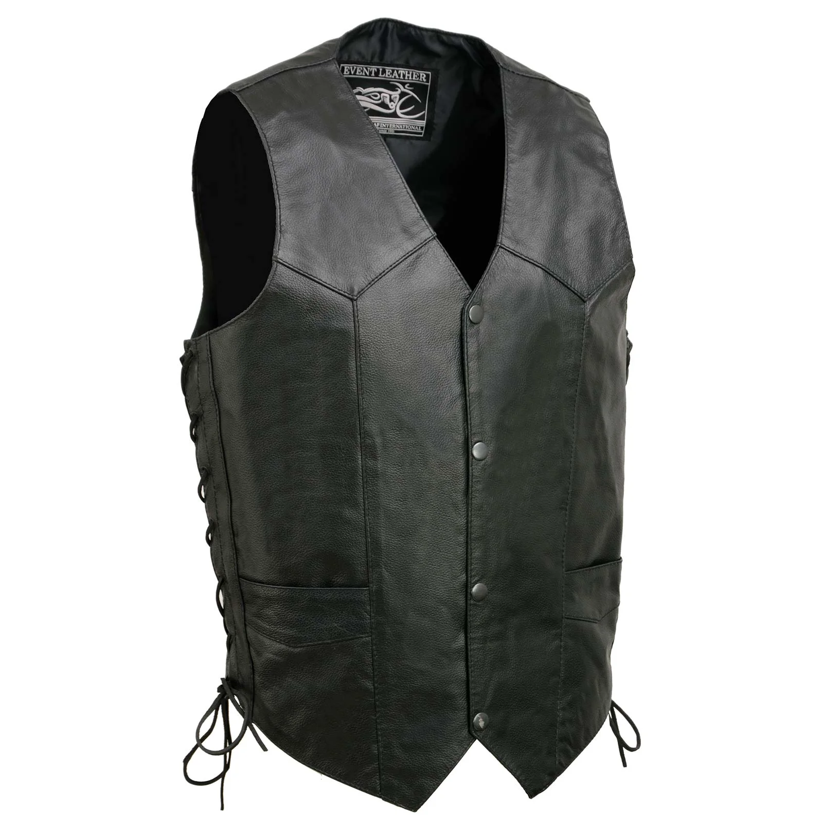 Flexible Event Leather EL1315 Men's Club Style Black Leather Motorcycle Riders Vest w Side Lace - Riding Club Dependable