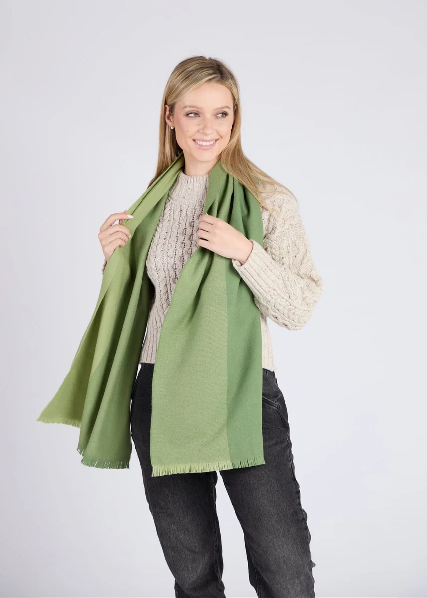 Fashionable Foxford Four Green Stripe Extra-Fine Merino Scarf Clean