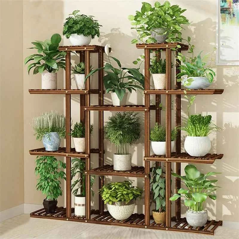 Secure Large Multi-Tier Plant Stand – Brown Staggered Flower Pot Display Rack Official