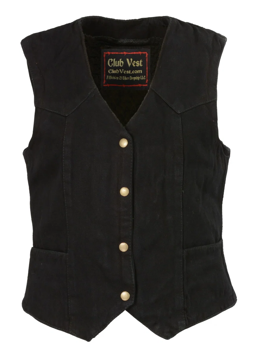Stylish Club Vest CVL4000 Women's Black Denim Motorcycle V-Neck Vest with Conceal Carry Pockets Elite
