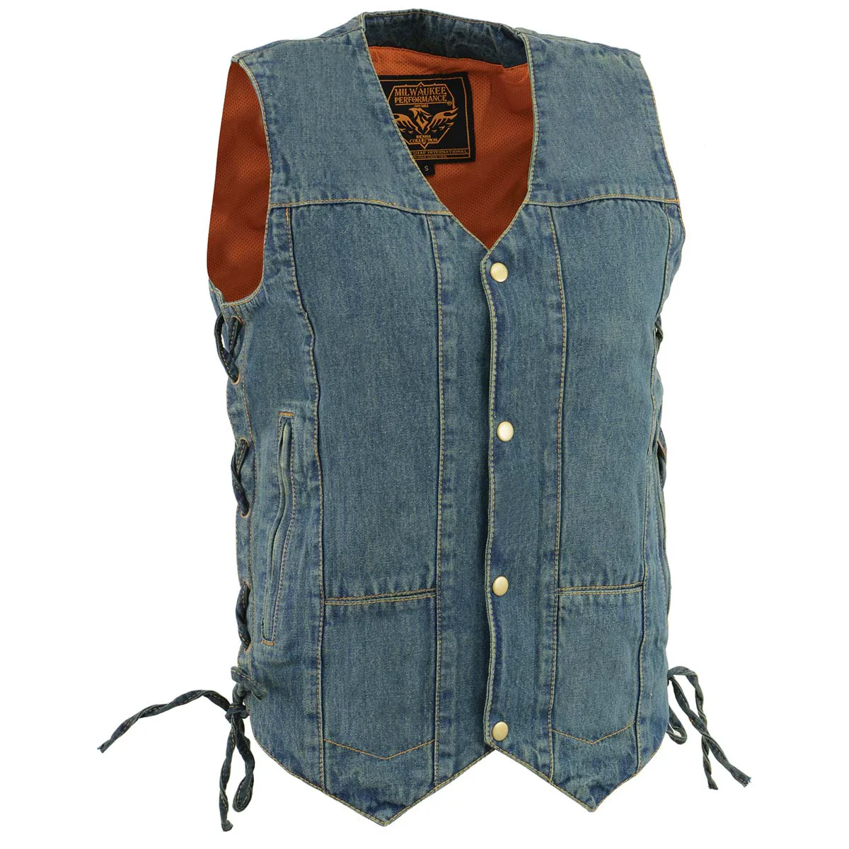 Healthy Milwaukee Leather DM1989 Men's Blue Denim '10 Pocket' Motorcycle Bikers Rider Vest with Side Laces First-Class