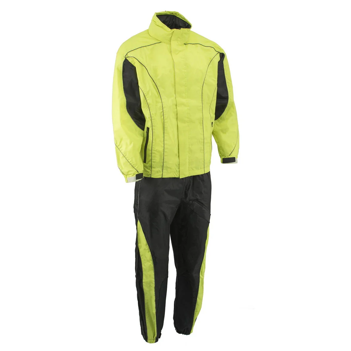 Luxury M Boss Motorcycle Apparel BOS19501 Men s Black and High-Viz Green Two-Piece Motorcycle Rain Suit Innovative