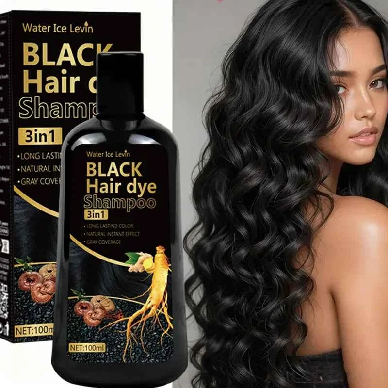 Recyclable Water Ke Lewn Black Hair Dye Shampoo 3in1 with Ginger Biotin Long Lasting Gray Coverage Hair Color Shampoo Fast