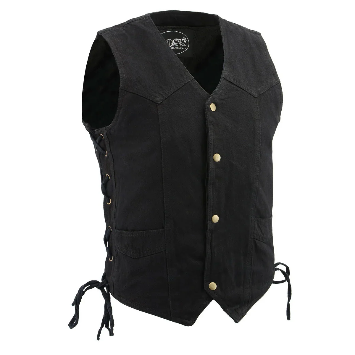 Effective M Boss Motorcycle Apparel BOS13003 Men's Black Denim Motorcycle Side Lace Vest with Quick Draw Pocket Refined
