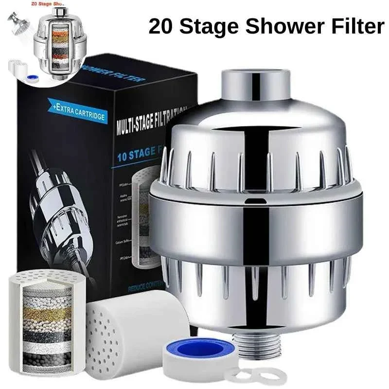 Enhanced 20 Stage Shower Water Filter High Output Shower Head Filter for Chlorine Fluoride Hard Water Filtration High-Grade