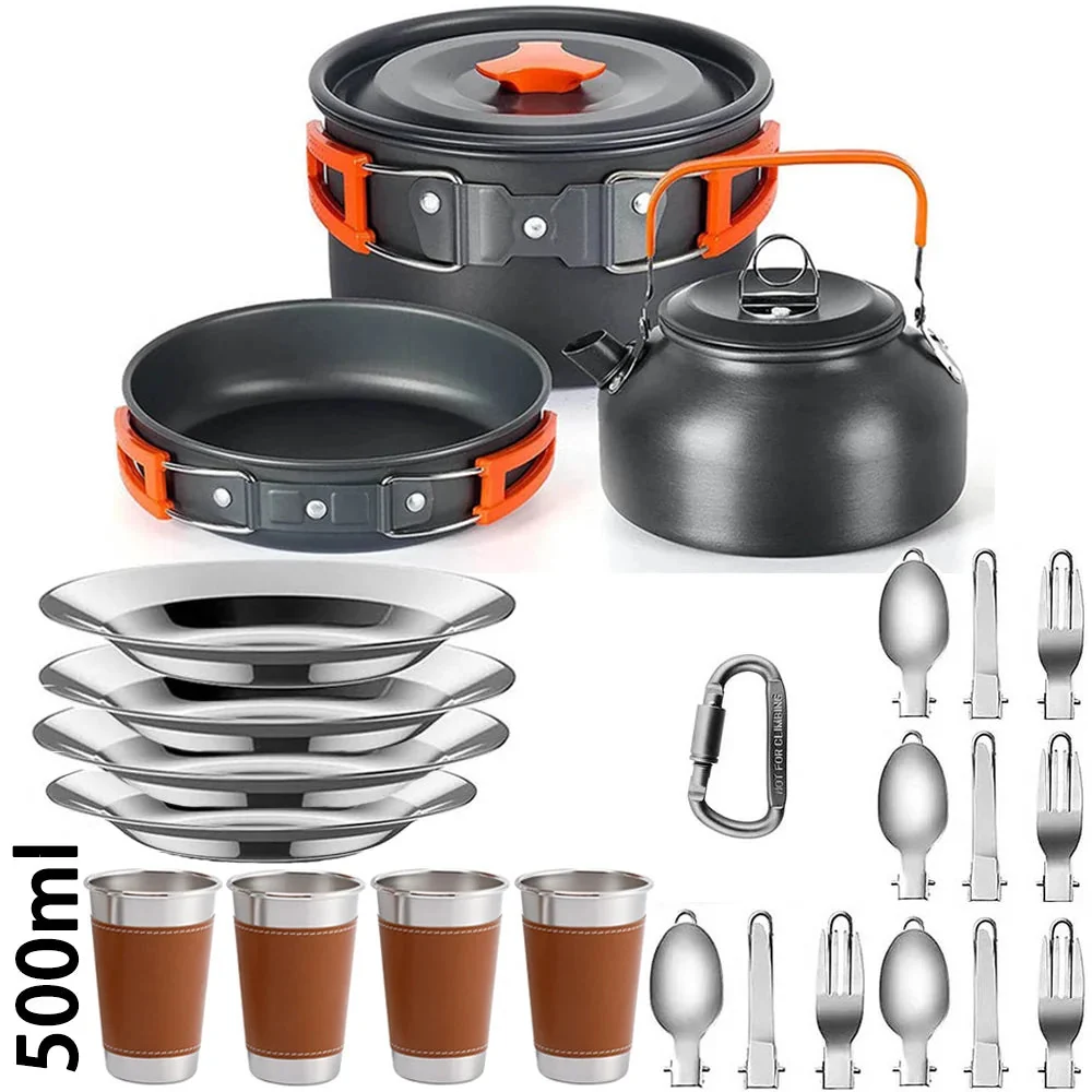 Reusable Lightweight Aluminum Camping Cookware Set – Portable Outdoor Cooking Kit for 2–4 People with Mesh Storage Bag Eco-Friendly
