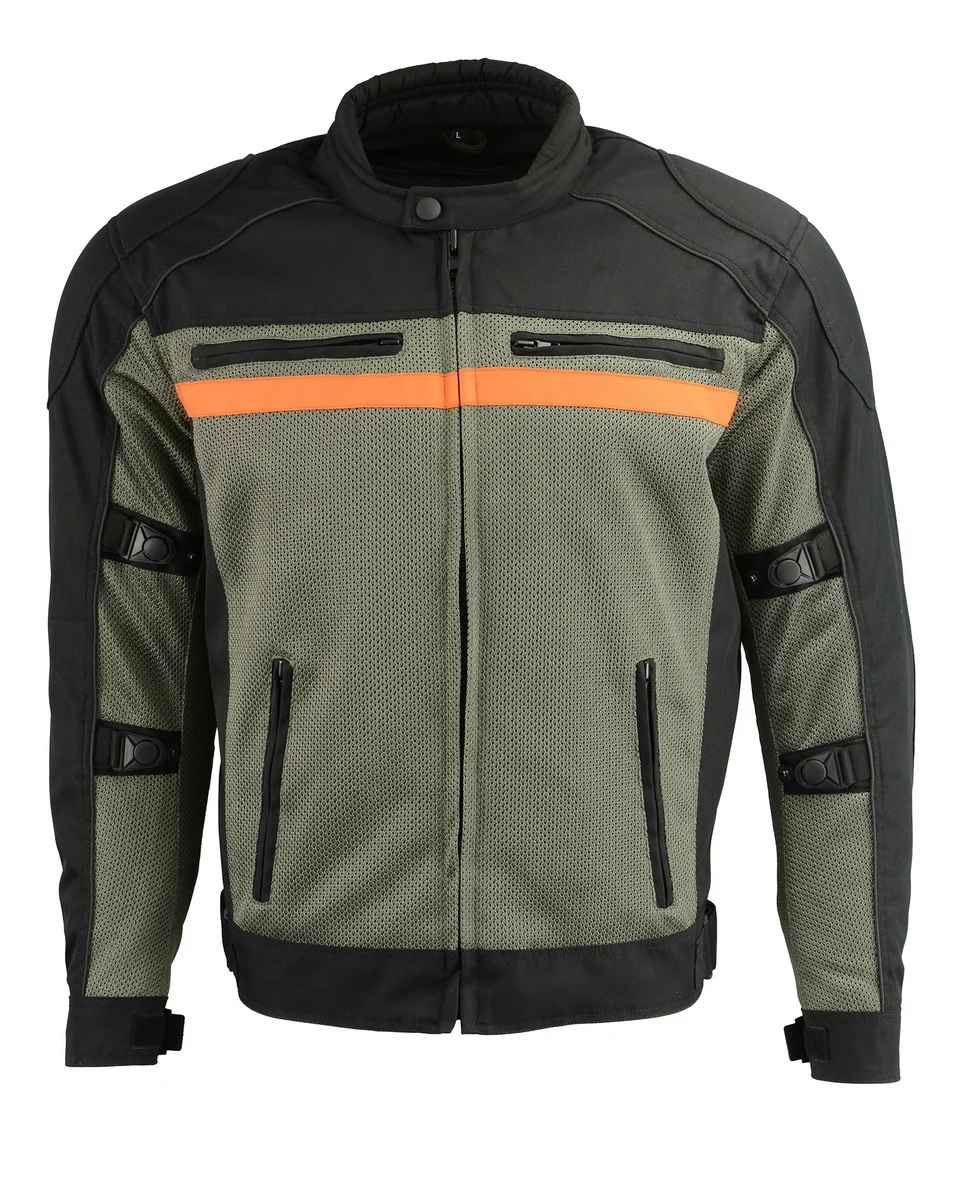High-Performance M Boss Motorcycle Apparel BOS11707 Men's Armored Black and Grey Nylon and Mesh Racer Jacket Stylish