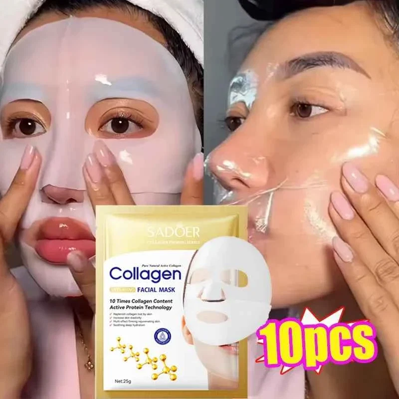 Refined SADOER 10pcs Korean Collagen Facial Mask Anti Wrinkle Anti Aging Moisturizing Brightening Skin Care Mask Sustainable
