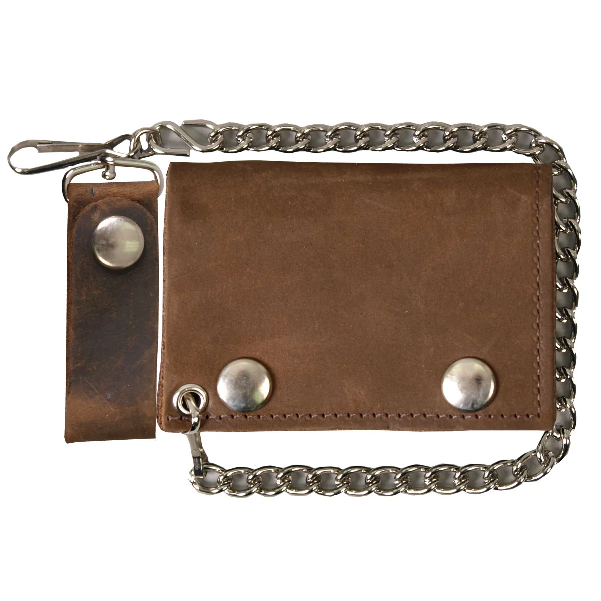 Stylish Hot Leathers WLC2010 Men's Distressed Brown Tri-Fold Leather Wallet with Chain Artisan