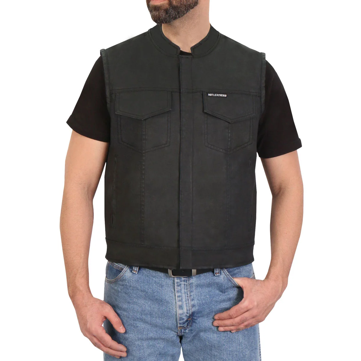 Versatile Hot Leathers M6003 Men's Black Waxed Cotton Club Style Vest Dependable