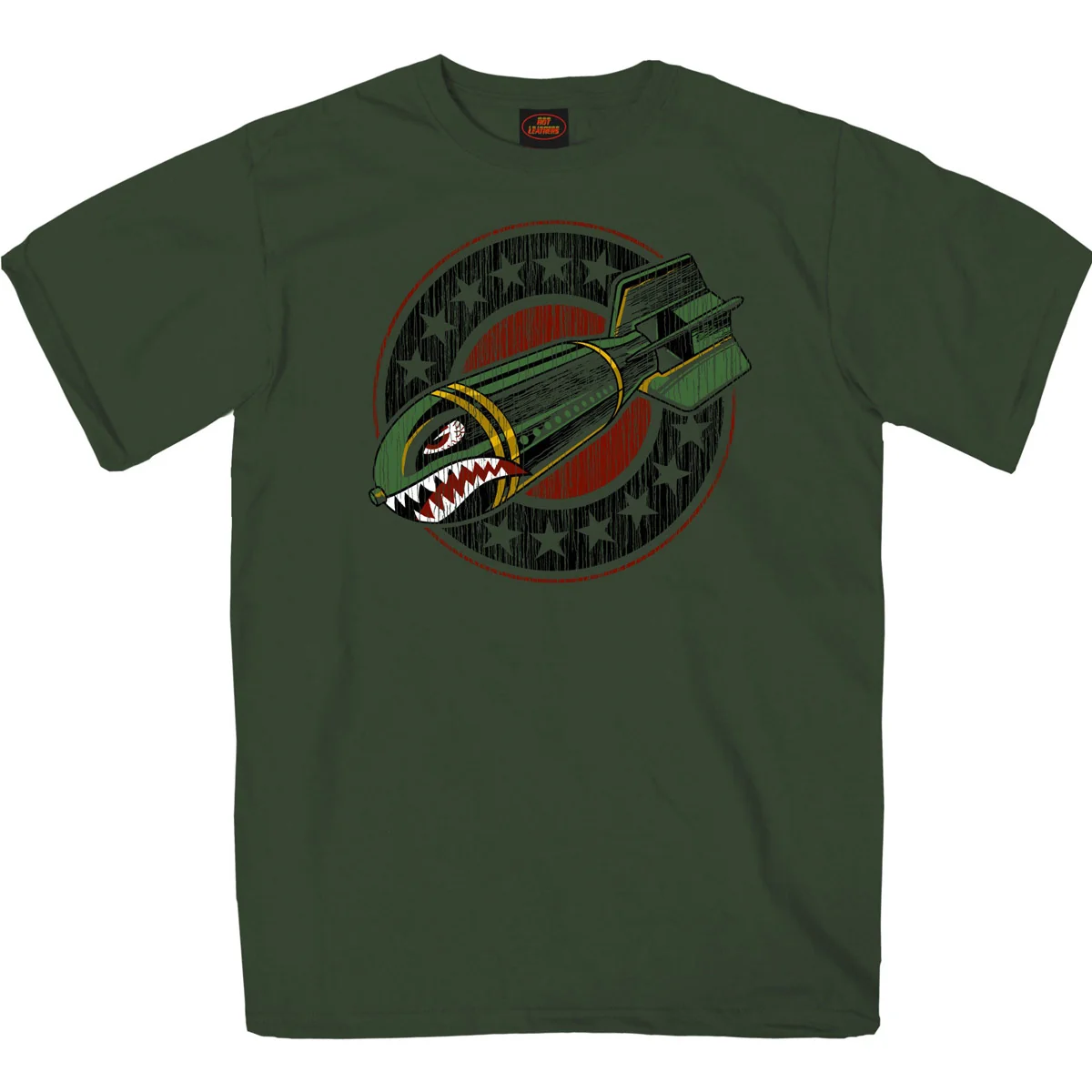 Durable Hot Leathers GMS1512 Men's Military Green Short Sleeve Shark Bomb T-Shirt Minimalist