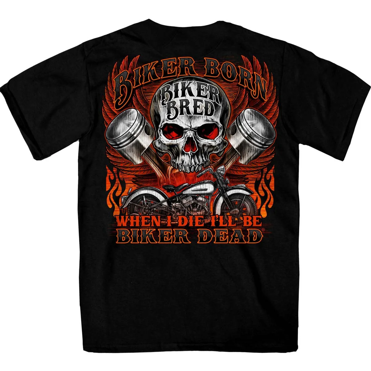 Solid Hot Leathers GMD1535 Men's Black Skull and Pistons T-Shirt Relaxed