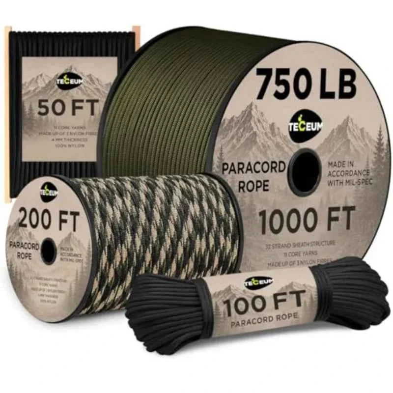 Fine TECEUM Tactical Paracord Rope 4mm 5 32 Nylon Survival Cord 750LB Strength for Camping Preppers Gear Contemporary