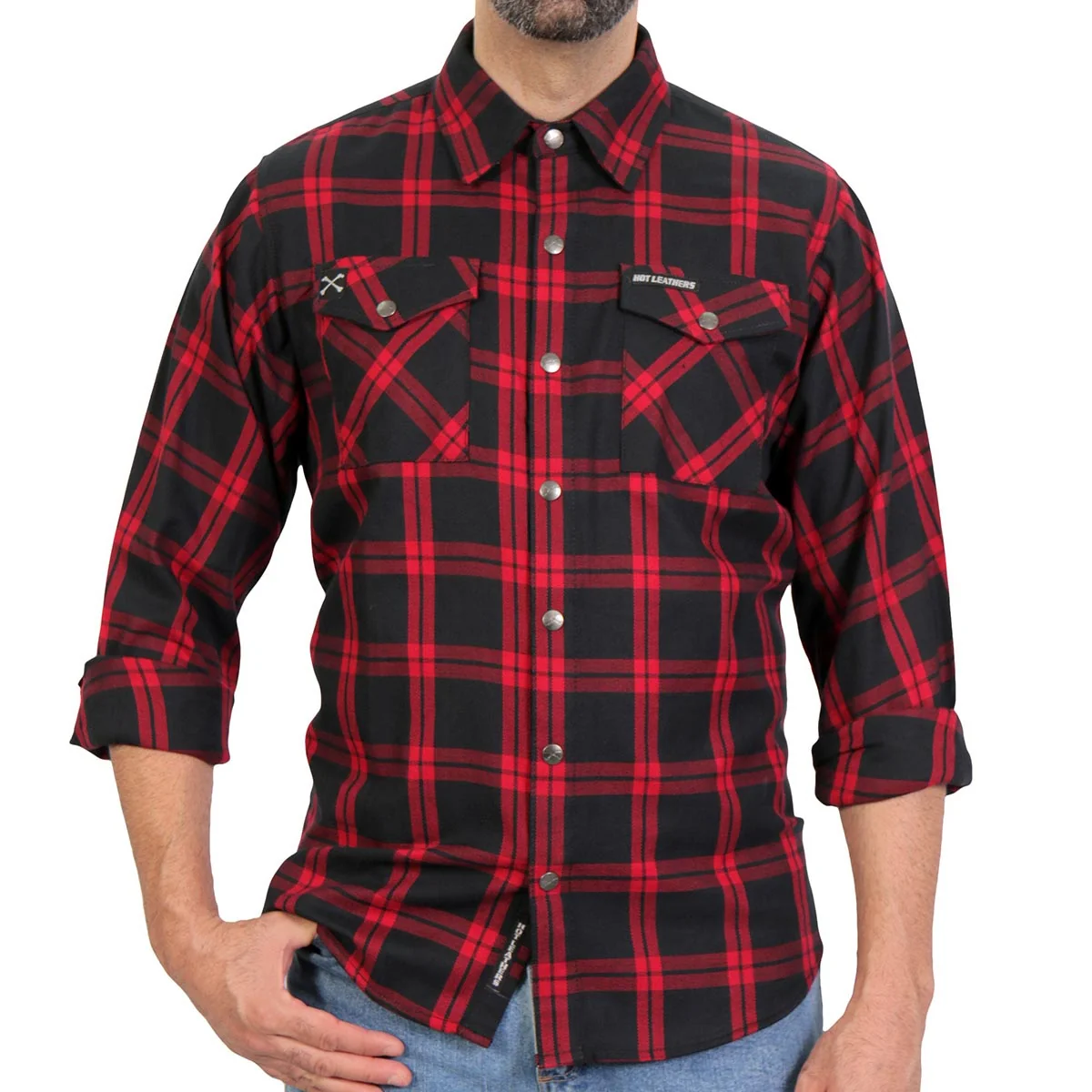 Natural Hot Leathers FLM3001 Men's Red and Black Long Sleeve Flannel Shirt Healthy