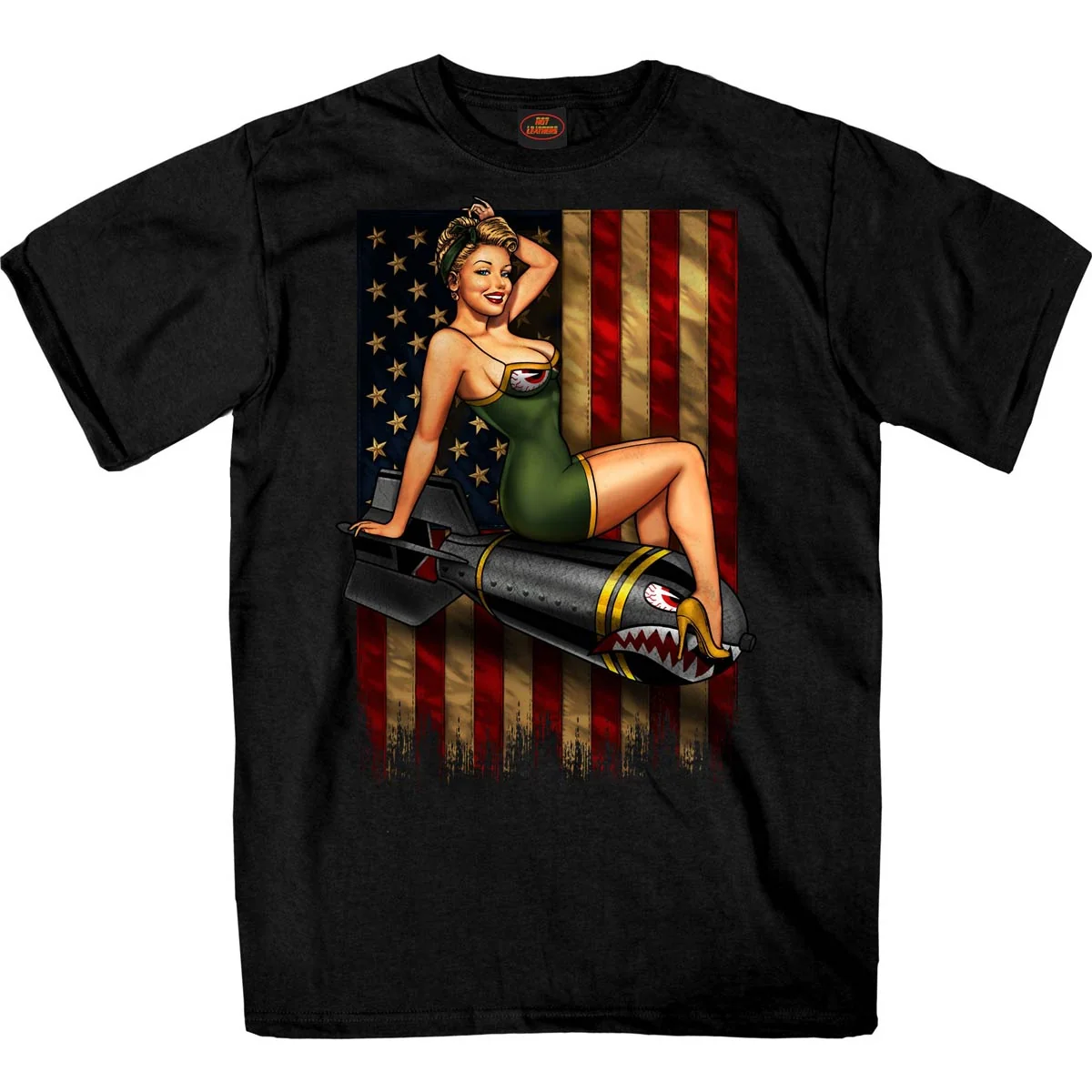 Durable Hot Leathers GMS1528 Men s Black Patriotic Pinup T-Shirt Outstanding