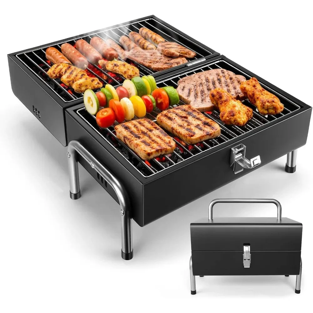 Contemporary Portable Charcoal Grill – Tabletop BBQ Grill for Camping Beach Outdoor Use Heavy-Duty Easy Assembly Multi-Use Black Trusted