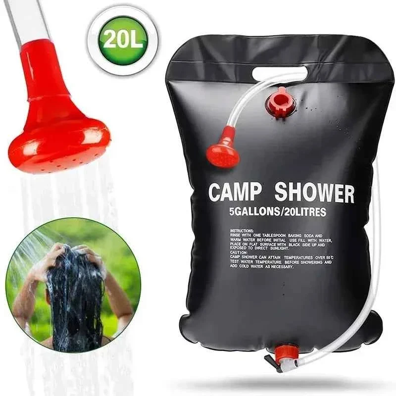 Safe 20L Solar Camping Shower Bag with Hose Red Shower Head and Hanging Handle Stylish