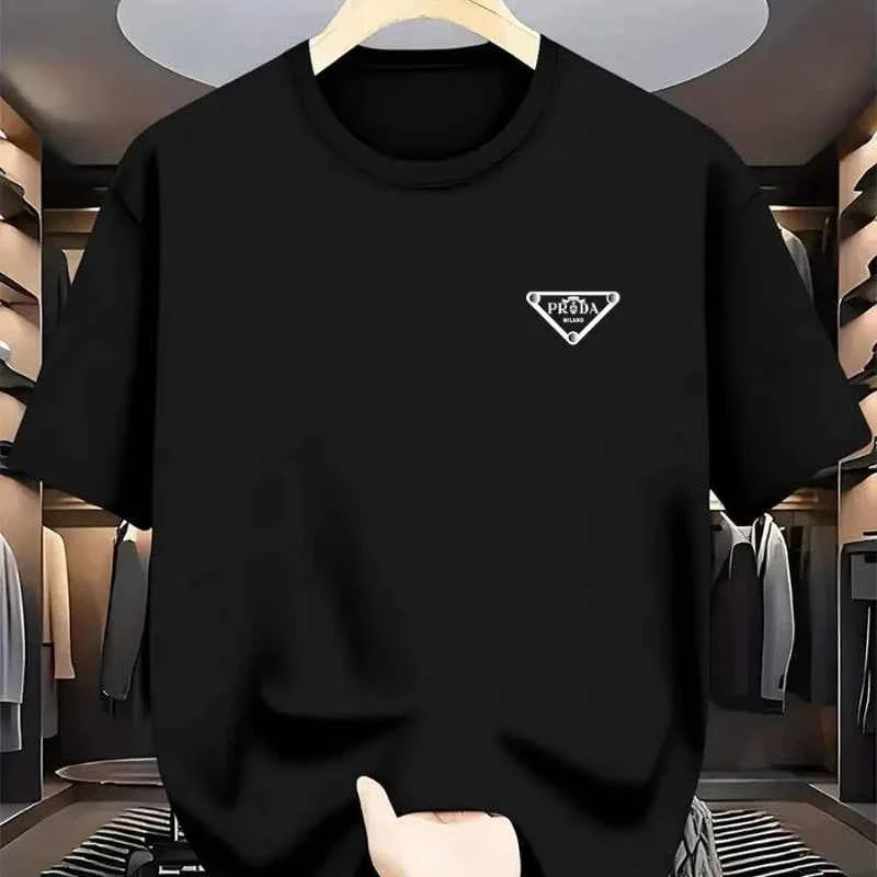 Authentic PRADA Men s Triangle Logo Crew Neck Short Sleeve T-Shirt Fine