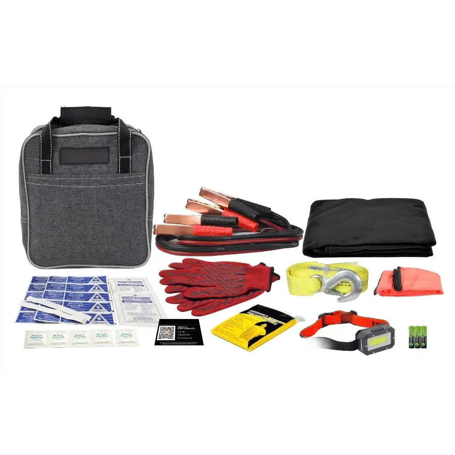 Versatile Roadside Emergency Car Kit – Complete Vehicle Safety Kit with Jumper Cables Tow Rope First Aid Supplies Dependable