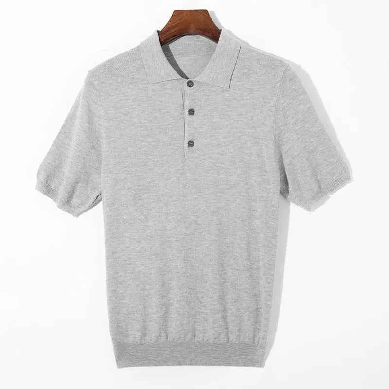 Excellent Men s Short-Sleeve Knit Polo Sweater with Button Placket and Ribbed Hem Lightweight