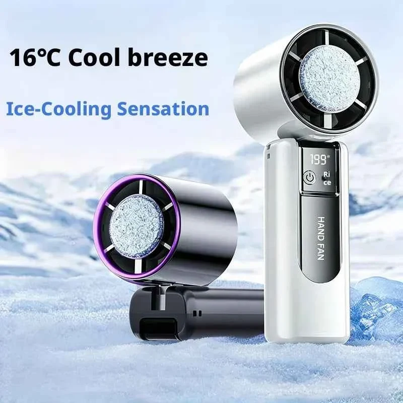 Authentic 199-Speed Portable Turbo Handheld Fan with Semiconductor Ice Cooling Digital Display Type-C Charging High-Performance
