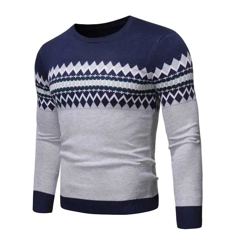 Reusable Men s O-Neck Pattern Knit Pullover Sweater – Long Sleeve Casual Winter Knitwear Classic