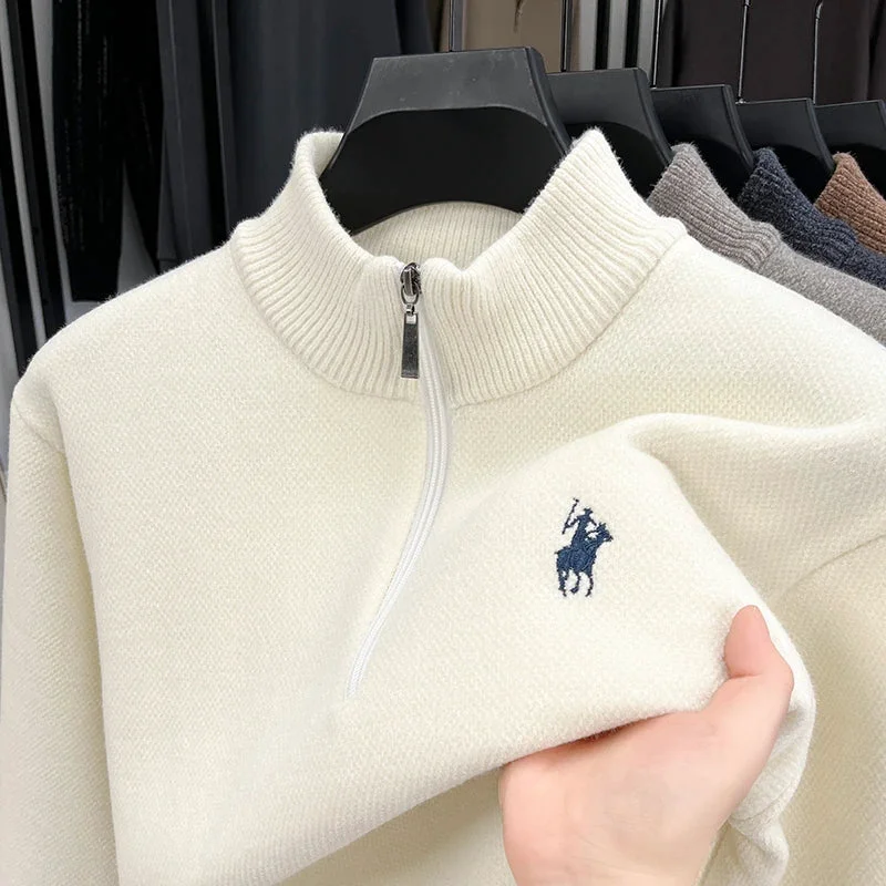 Long-Lasting Men's Long Sleeve Mock Neck Half-Zip Knit Sweater – Casual Pullover Knitwear Flexible