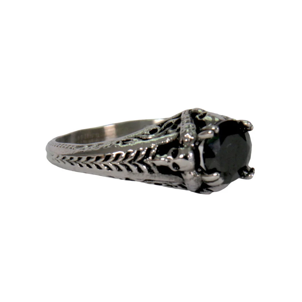 Organic Hot Leathers JWR1124 Women's Black 'Stone Solitaire' Stainless Steel Ring Detailed