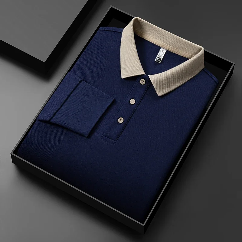 Advanced Men's Business Casual Long Sleeve Polo Shirt – Solid Color Versatile Top Premium