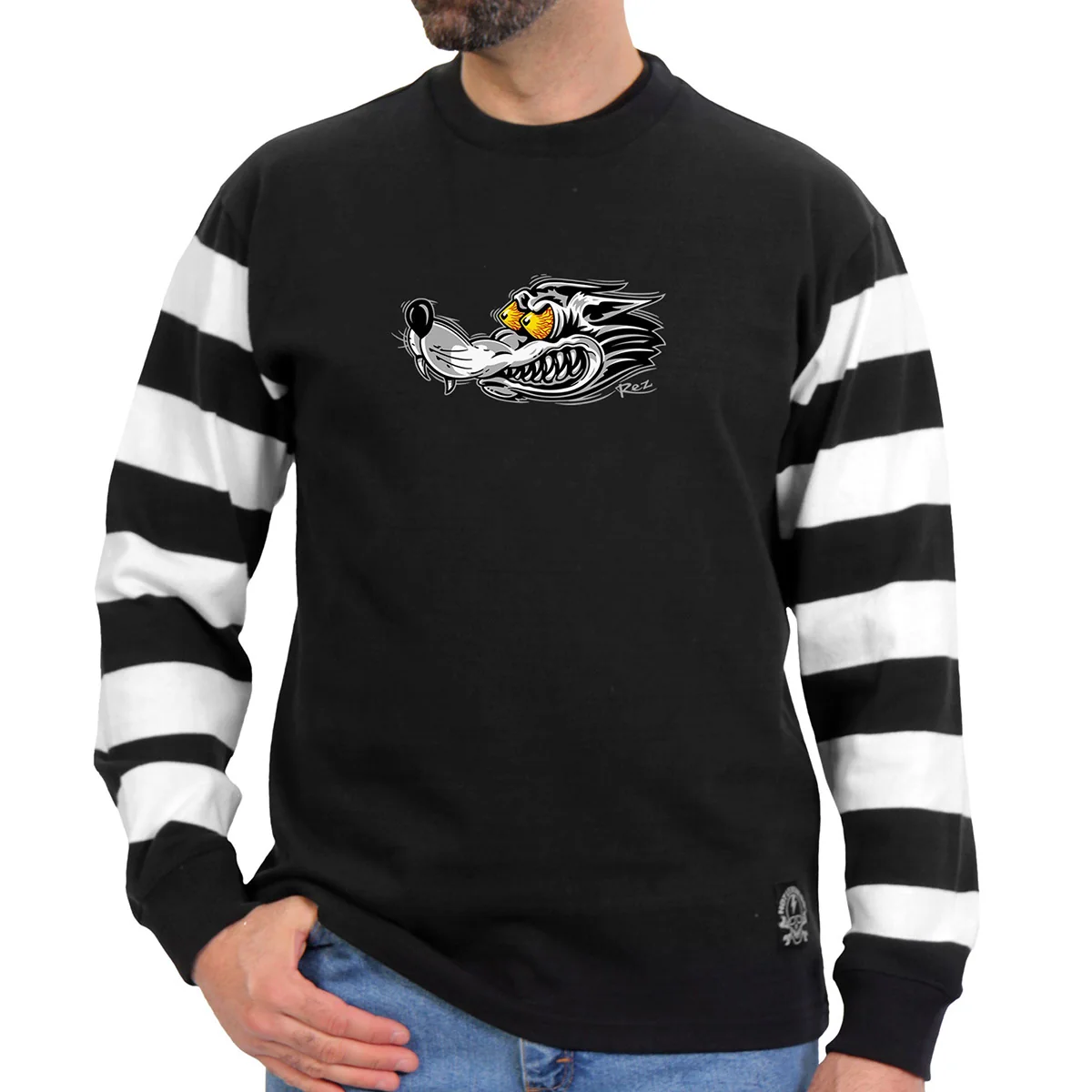 Professional Hot Leathers GMS6004 Men's Black and White 'Race Wolf' Striped Long Sleeve Shirt Durable