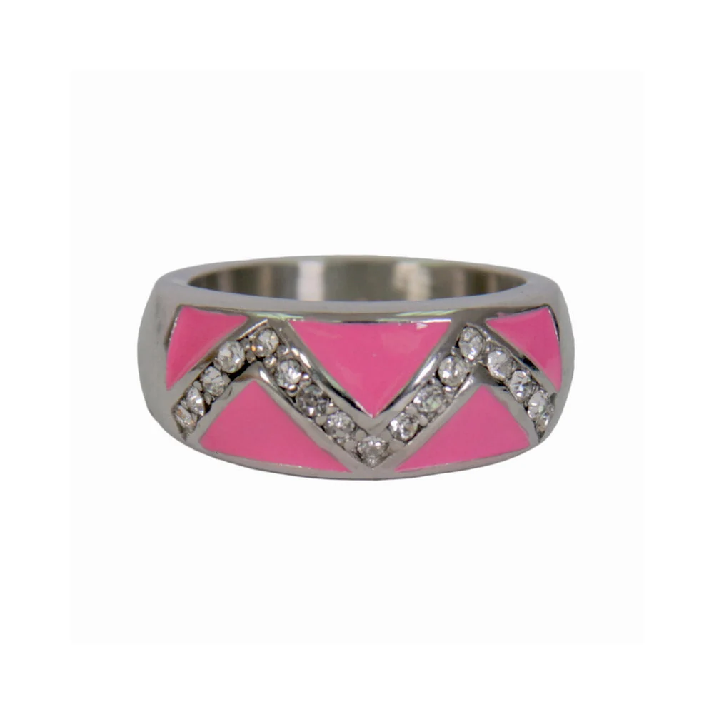 Innovative Hot Leathers JWR1122 Women's Pink 'Chevron' Stainless Steel Ring with Rhinestones Top-Quality