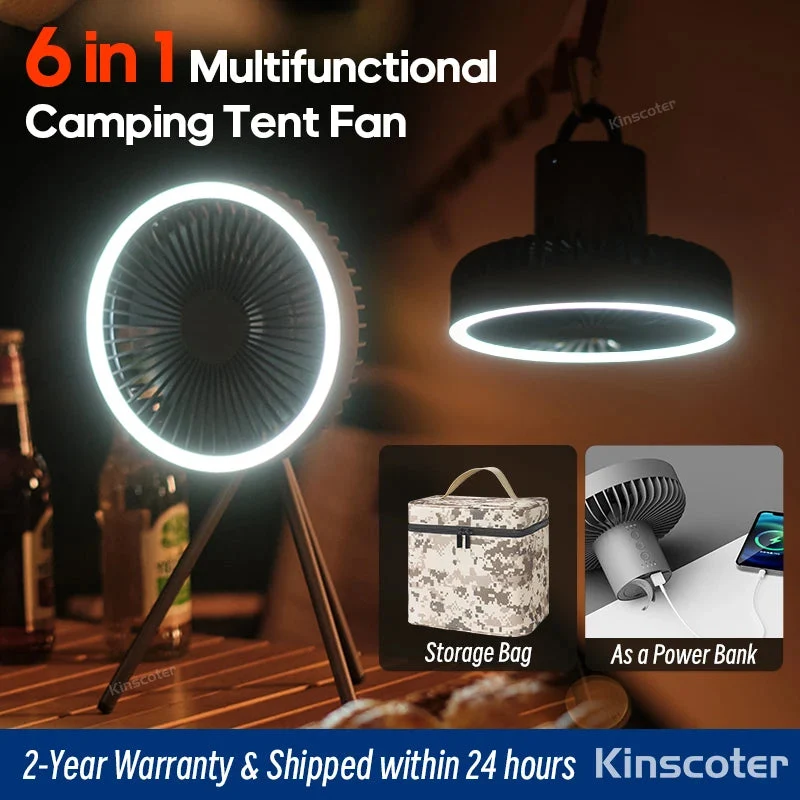 Fine Crafted 10000mAh Rechargeable Camping Fan with Power Bank LED Light Adjustable Tripod – 3-in-1 Outdoor Fan Outstanding