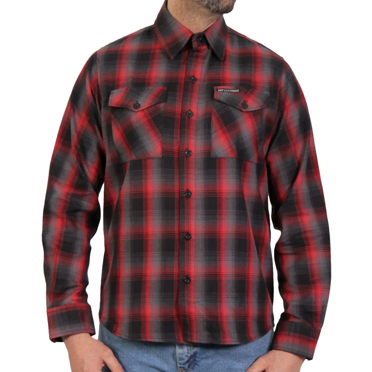 Crafted Hot Leathers FLM2017 Men's Red and Gray Long Sleeve Flannel Shirt Reusable