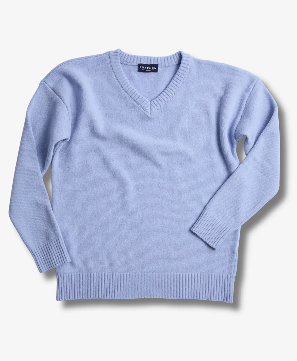 High-Grade Foxford Classic Blue Lambswool V-Neck High-Quality
