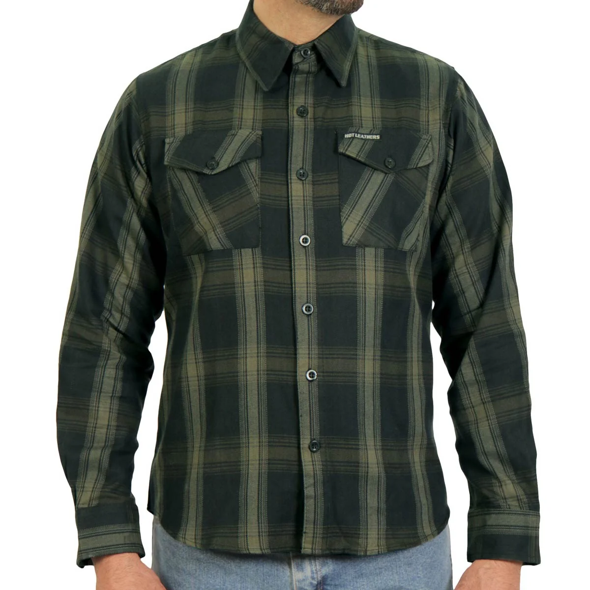 Original Hot Leathers FLM2018 Men's Black and Green Long Sleeve Flannel Shirt Enhanced